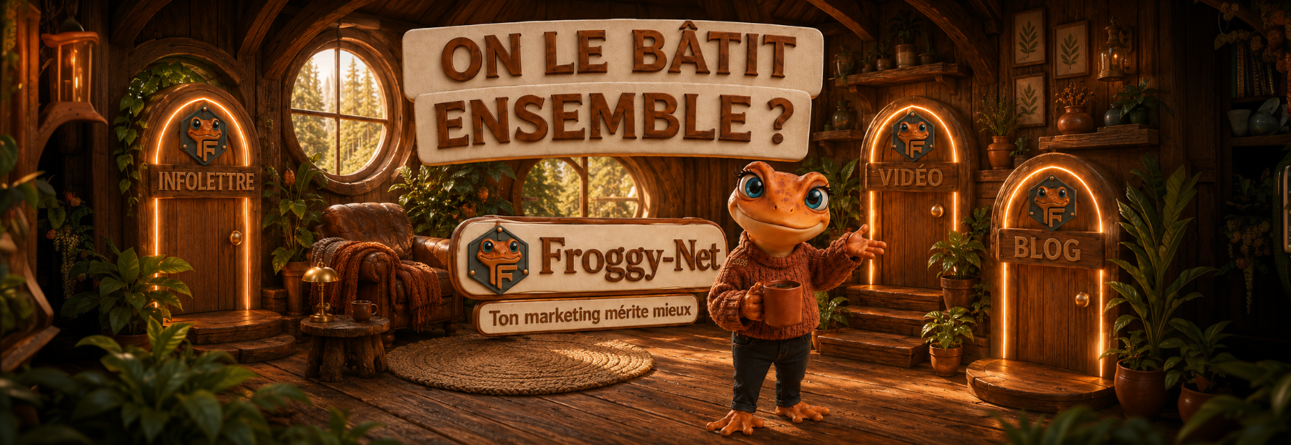 Le marketing de contenu IA chez Froggy-Net — production de contenu sur-mesure orchestrant ChatGPT, Claude, Nano Banana et autres outils IA