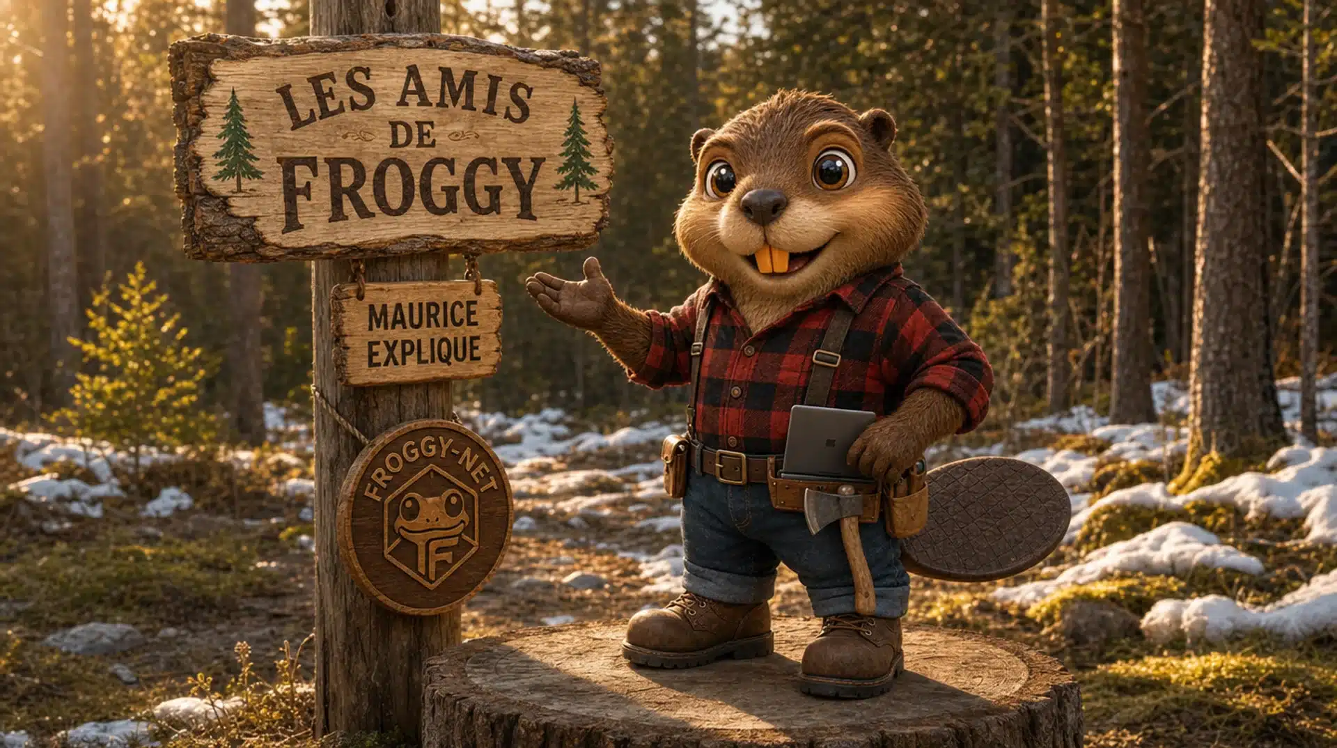 Maurice le Castor — premier des Amis de Froggy, expert tech-bûcheron qui explique l'IA aux PME québécoises