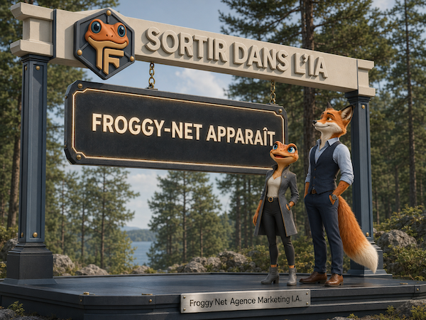 Mini Froggy et Felix le renard devant une réponse d'IA, Sortir dans l'IA
