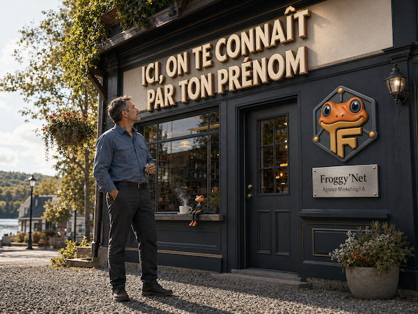 Entrepreneur des Laurentides devant son commerce, Ici on te connaît par ton prénom