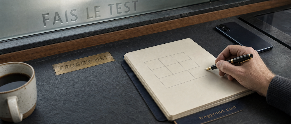 Carnet et stylo pour noter le test de citation dans les moteurs IA