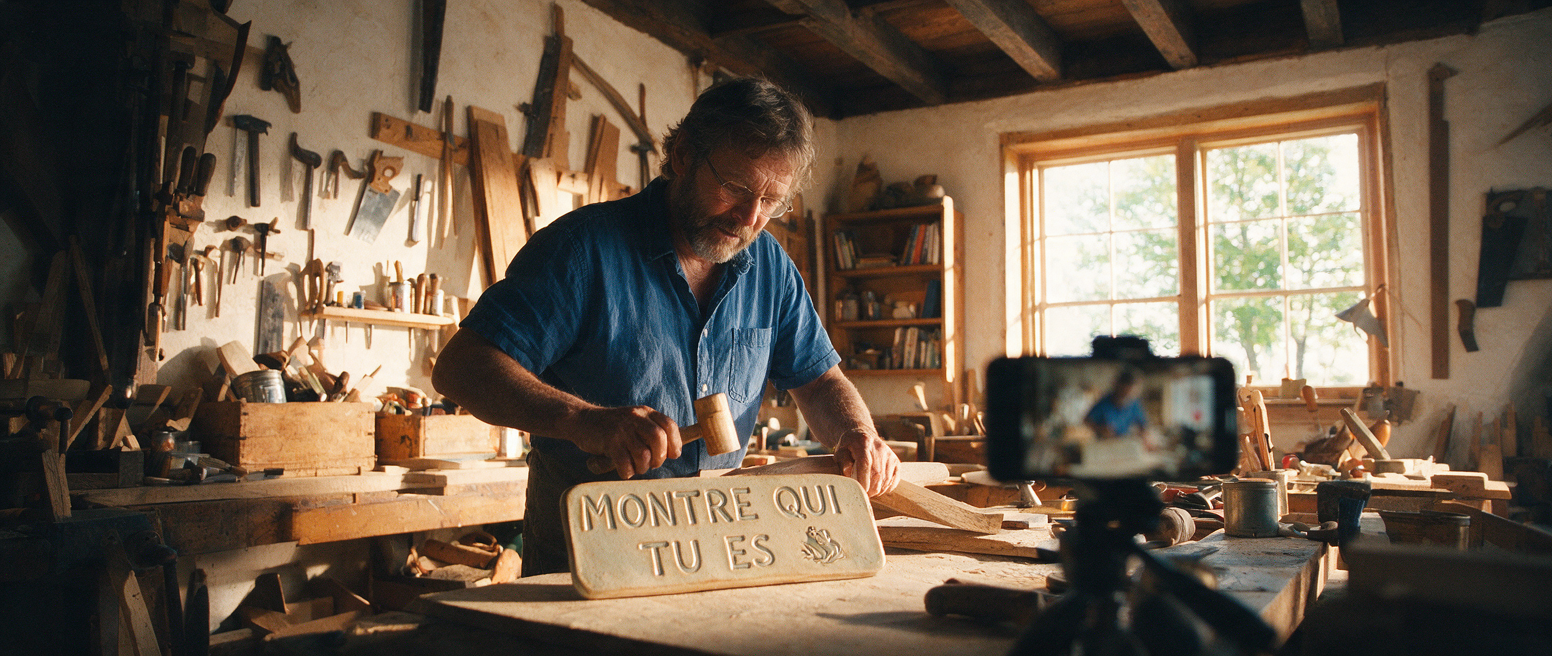 Coulisses d un artisan, plaque « Montre qui tu es », contenus qui créent de l attachement