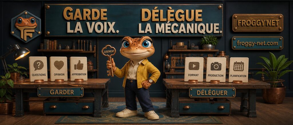 Mini Froggy Teen sépare ce que l’entrepreneur garde de ce qu’il peut déléguer dans la gestion des réseaux sociaux.