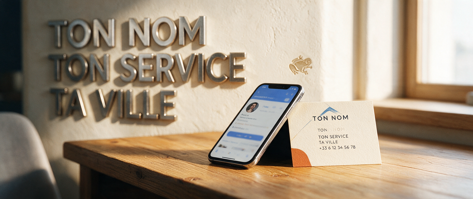 Profil Instagram et lettrage métal « Ton nom ton service ta ville » pour être trouvé