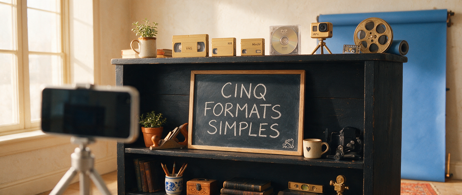 Ardoise « Cinq formats simples » dans un atelier, types de contenus TikTok pour une PME