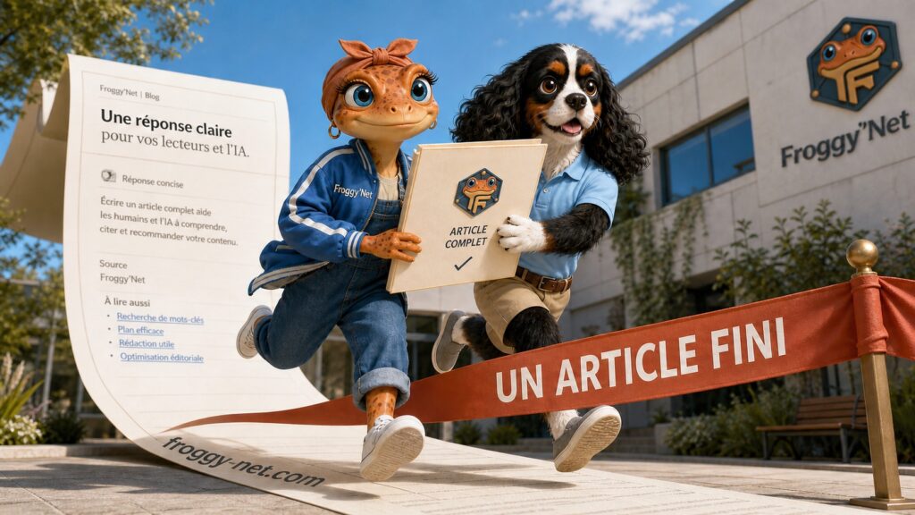 Optimiser un article pour l’IA : Mini Froggy et Baloo relient stratégie, preuves et cocon de contenus
