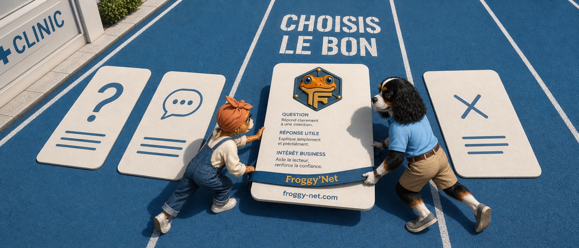 Optimiser un article pour l’IA : Mini Froggy et Baloo choisissent la page prioritaire