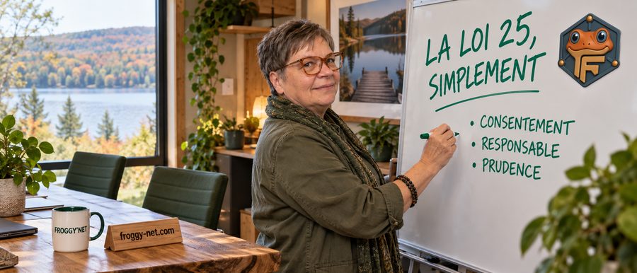 Réseaux sociaux clinique loi 25 : Valérie explique le consentement et le responsable au tableau blanc