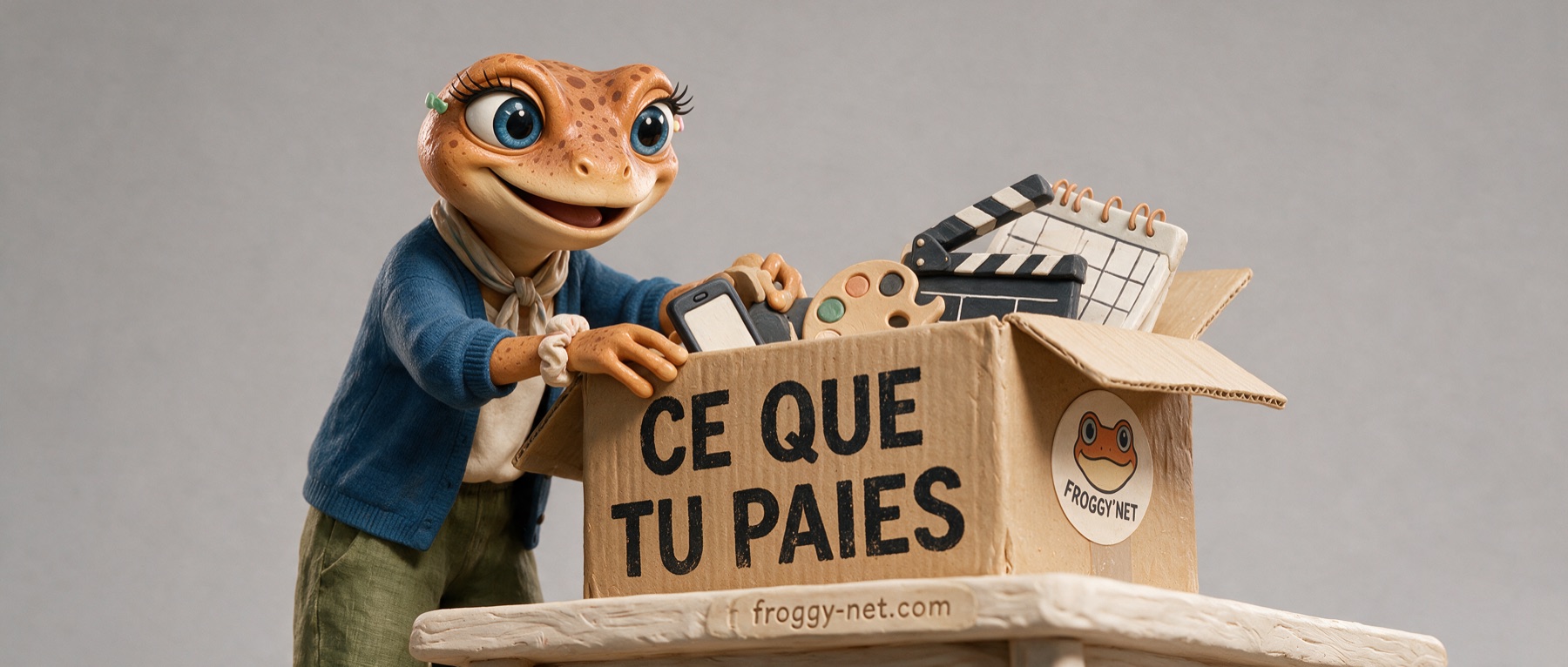 Mini Froggy en pâte à modeler déballe une boîte « Ce que tu paies » : publications, visuels, vidéo et calendrier