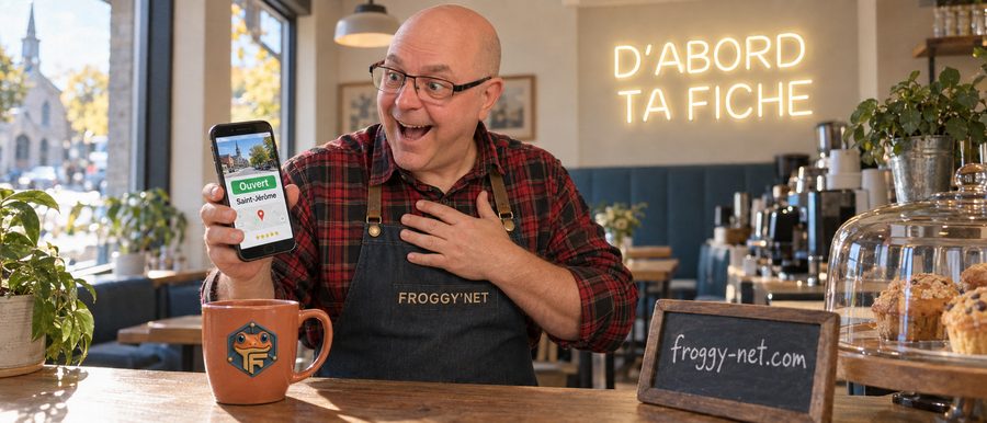 Faire connaître son entreprise à Saint-Jérôme : Daniel éclate de rire devant sa fiche Google ouverte