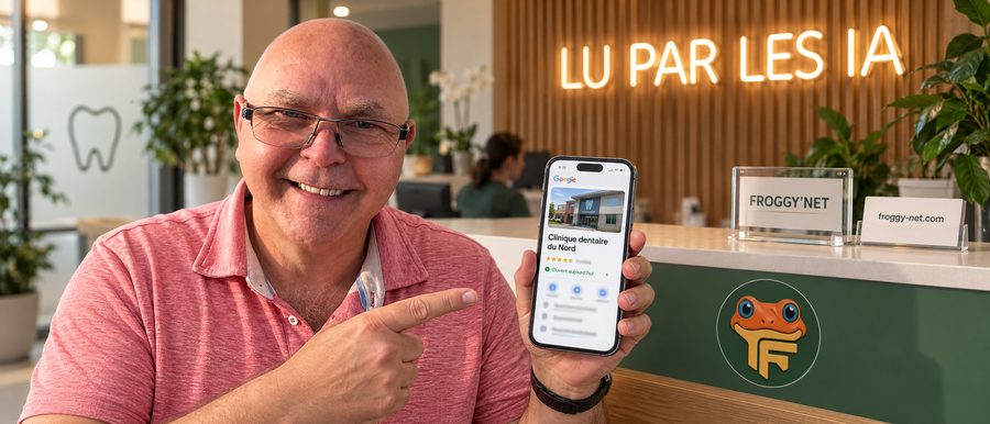 Automatiser le marketing d'une clinique dentaire à Saint-Jérôme : Daniel montre une fiche Google lue par les IA