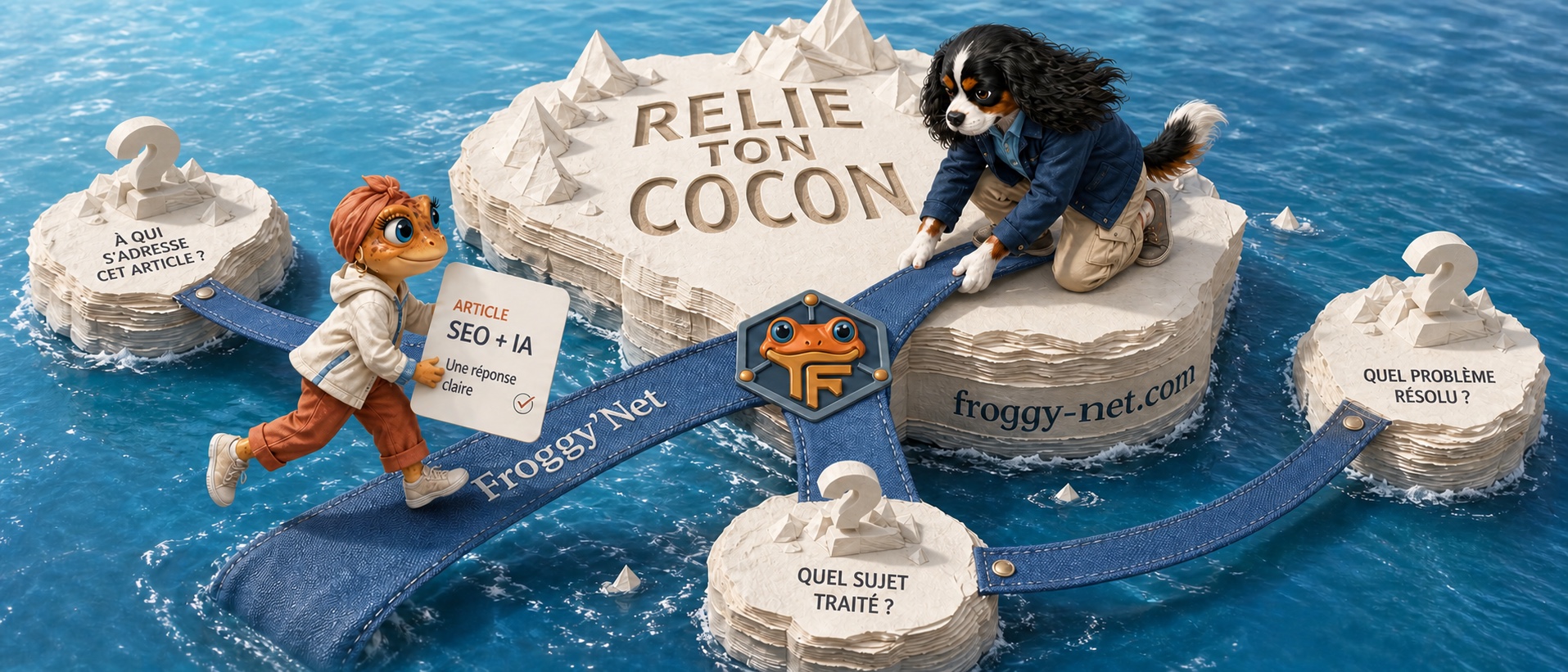Mini Froggy et Baloo relient des îles de contenu dans un cocon Google et IA