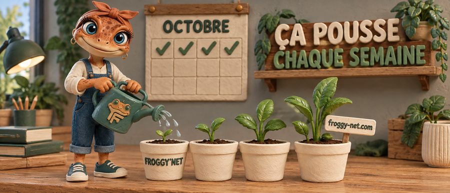 Clinique dans ChatGPT : Mini Froggy en pâte à modeler arrose des pousses, le rythme de chaque semaine