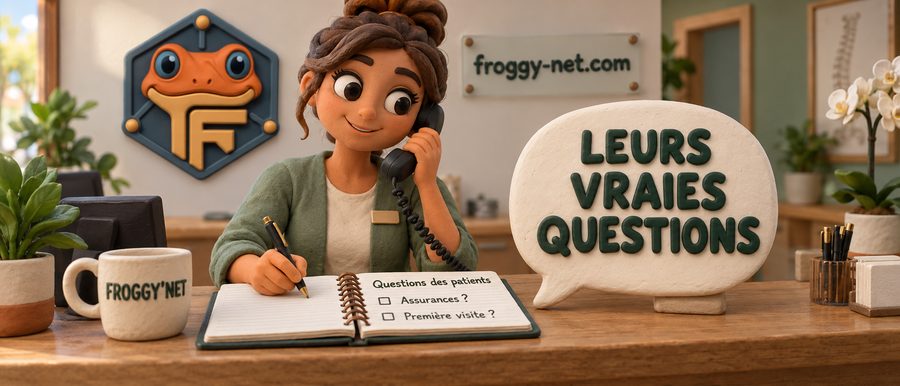 Marketing pour clinique au Québec : la réceptionniste note les vraies questions des patients