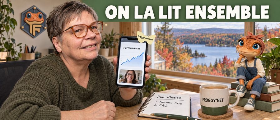 Comment lire Google Search Console en coaching individuel : Valérie lit le rapport Performances avec une cliente sur Zoom, à la Maison Froggy