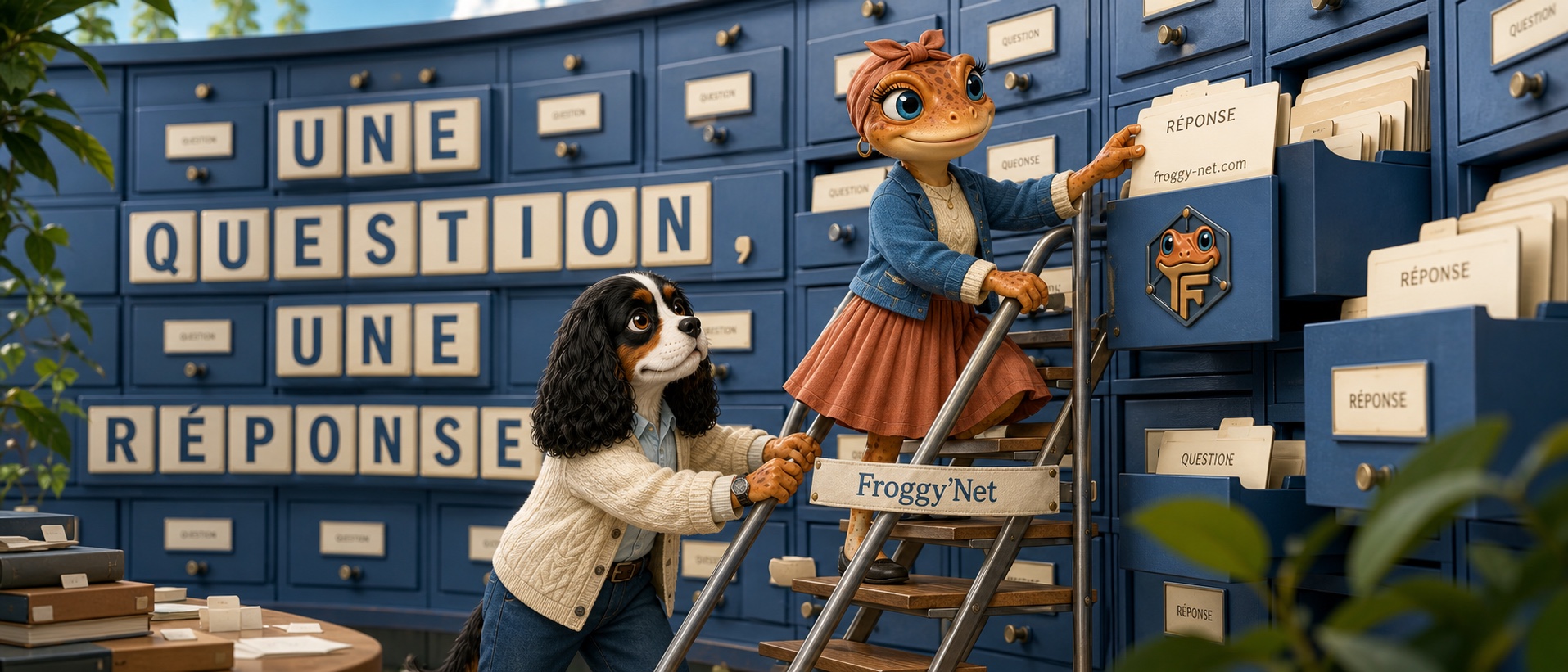 Mini Froggy et Baloo explorent un cabinet moderne de questions et réponses