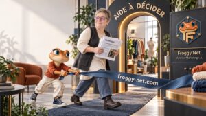 Valérie et Mini Froggy ouvrent un chemin clair entre une infolettre, une question et une décision.