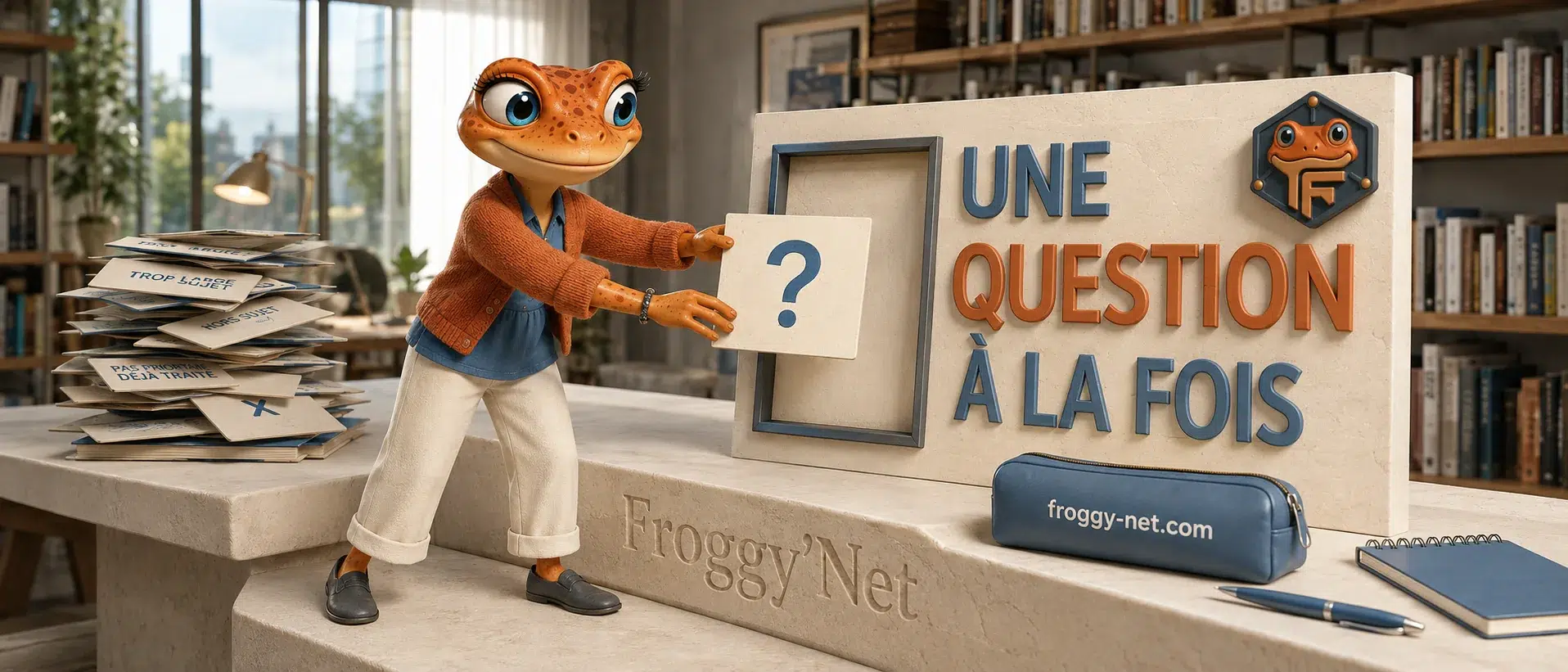 Mini Froggy sélectionne une seule question pour commencer son carrousel LinkedIn.
