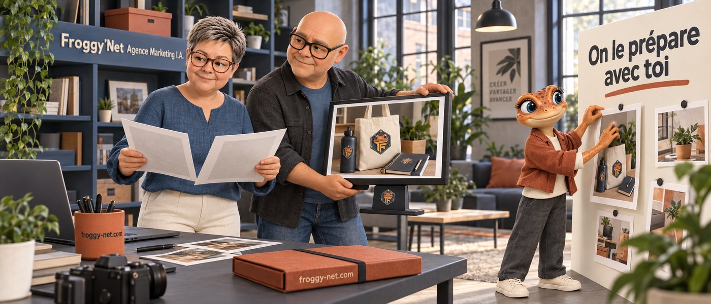 Val, Dan et Mini préparent ensemble les textes et les images retenus. Illustration.