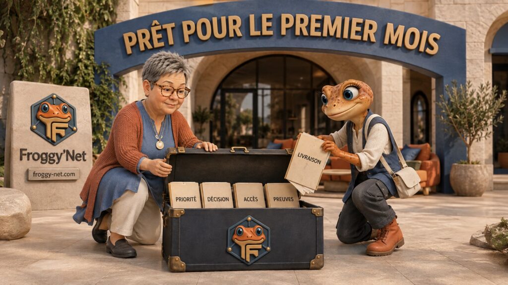 Val et Mini préparent les cinq dossiers du premier mois avec une agence marketing.