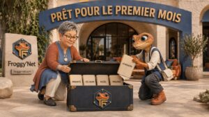 Val et Mini préparent les cinq dossiers du premier mois avec une agence marketing.