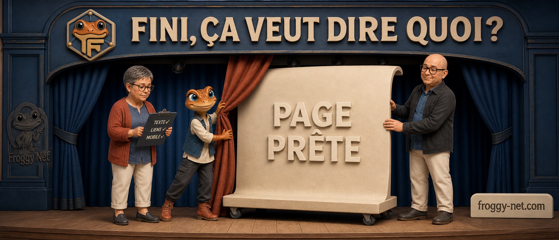 Val, Dan et Mini vérifient ce que signifie une page prête à livrer.
