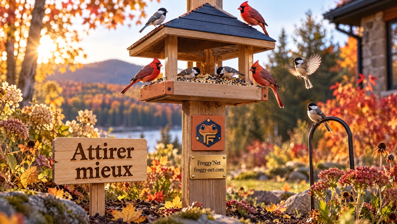Attirer plus de clients : une mangeoire du jardin qui attire les oiseaux, pancarte Attirer mieux