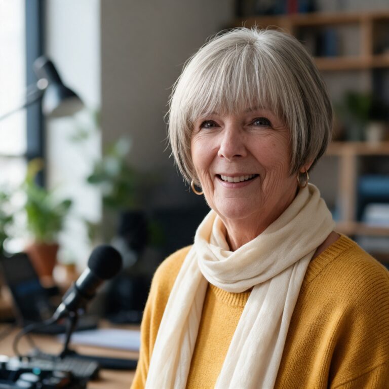 Portrait de Marijo, adaptée avec l’IA à partir de sa photo de référence