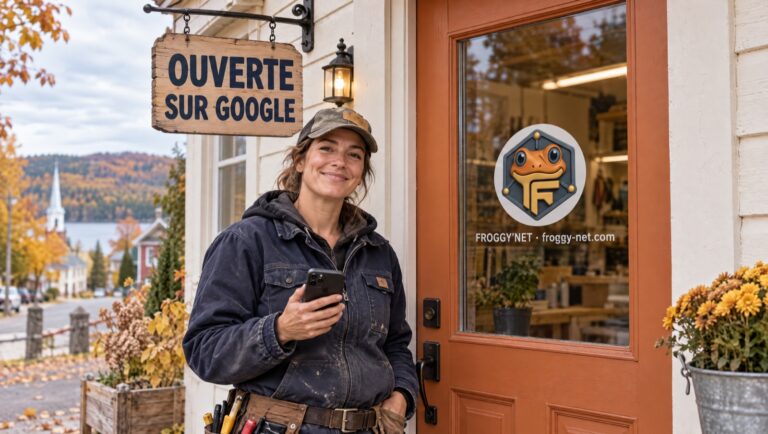 Toiletteuse mobile de Mirabel qui crée sa fiche d’établissement Google sur son téléphone