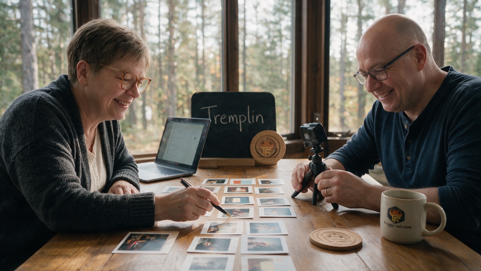 Valérie Payotte et Daniel Chaput planifient les publications du mois à la Maison Froggy
