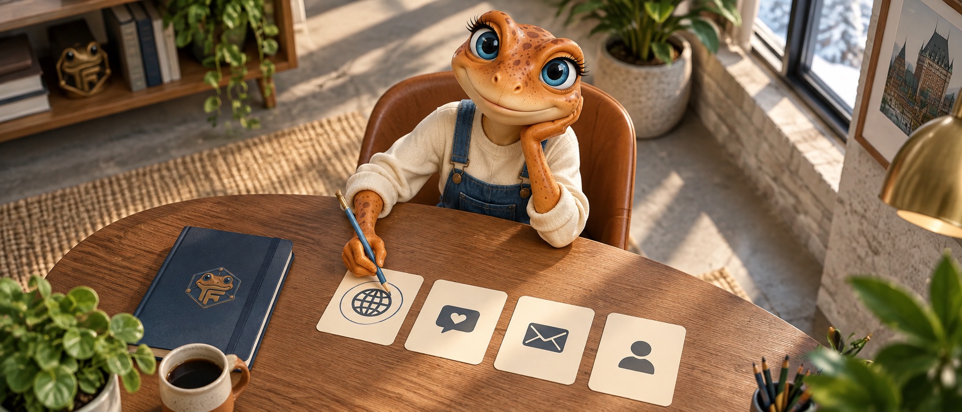Mini Froggy choisit une priorité parmi le site, les réseaux, les courriels et les contacts