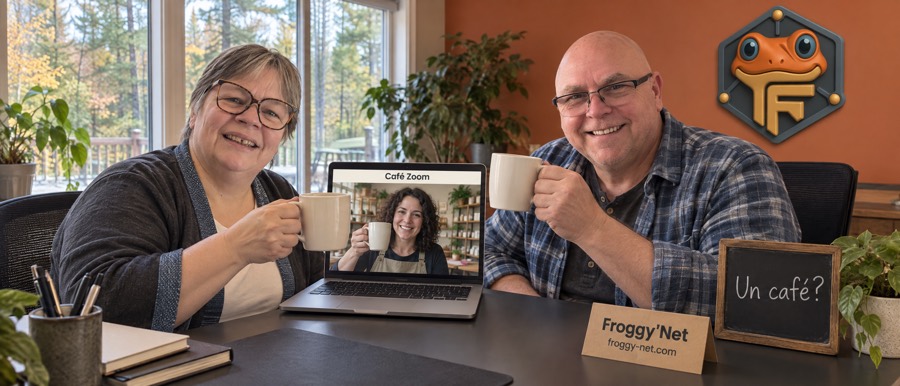 Valérie Payotte et Daniel Chaput accueillent une entrepreneure en Café Zoom à la Maison Froggy