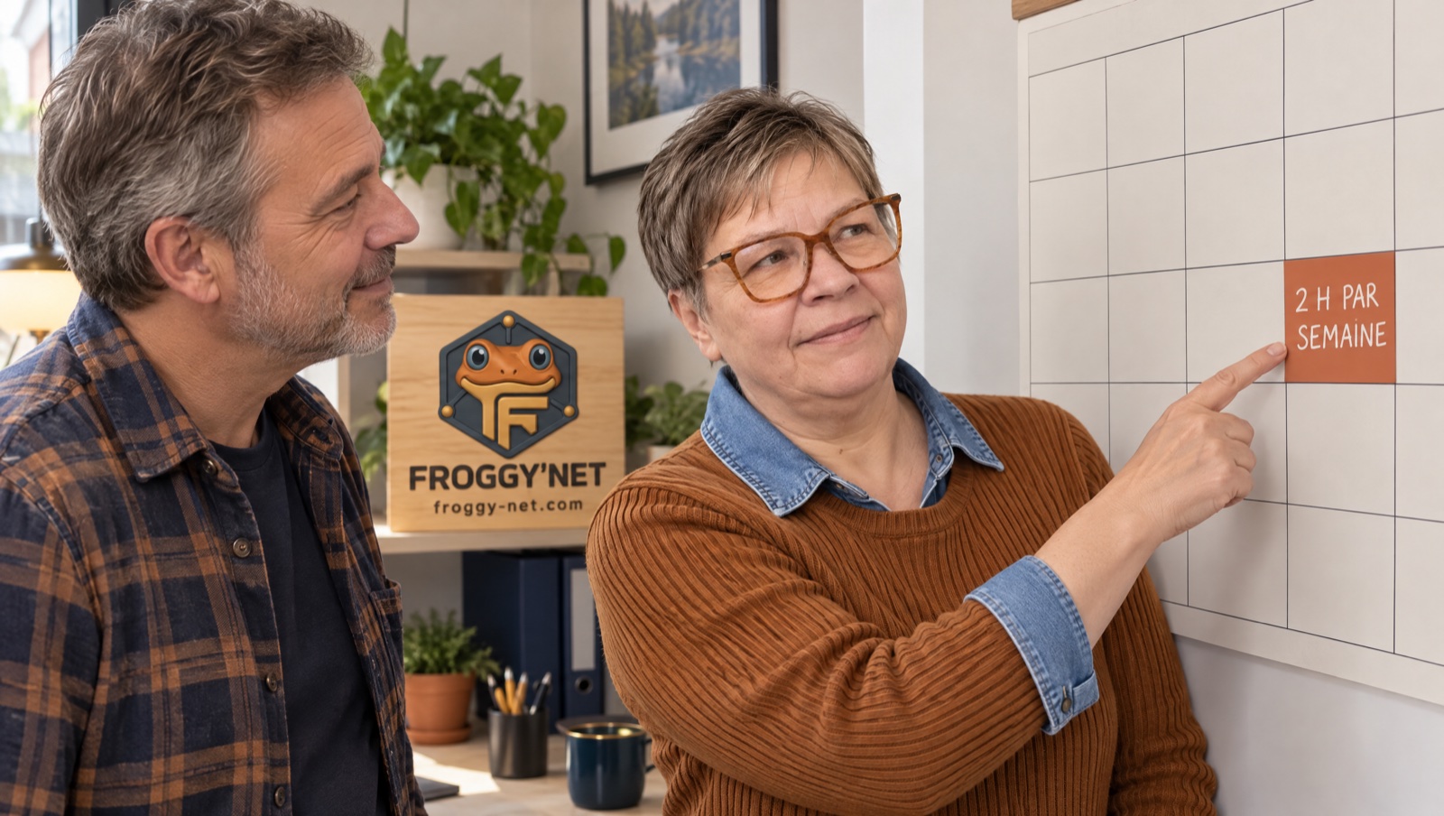 Valérie Payotte montre à un propriétaire un bloc de 2 h par semaine pour trouver des clients