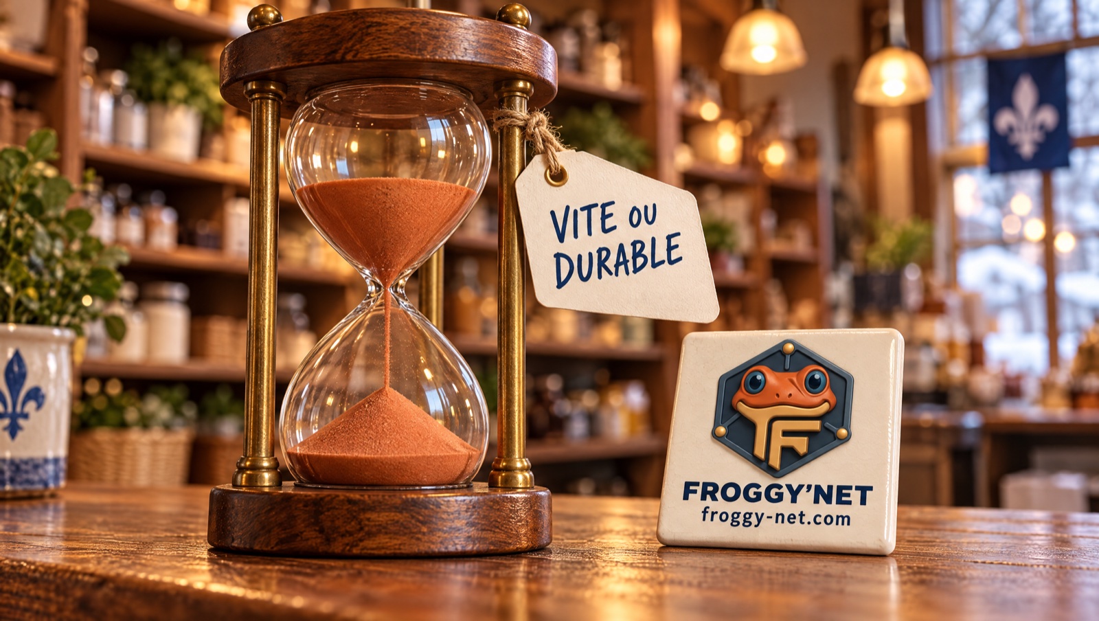 Sablier sur le comptoir d’un commerce : trouver des clients vite ou de façon durable