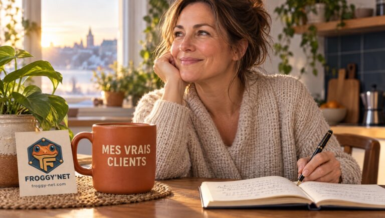 Propriétaire qui planifie comment trouver des clients à sa table de cuisine, le matin