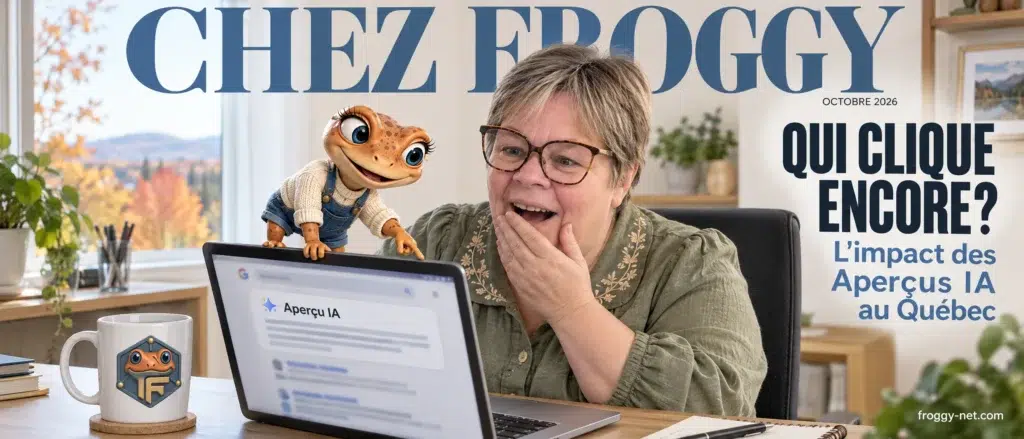 Impact des AI Overviews au Québec : Valérie Payotte surprise devant un Aperçu IA, Mini Froggy pointe le résumé