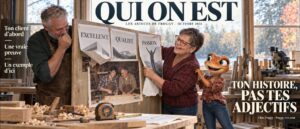 Comment rédiger une page à propos : Valérie et Mini Froggy arrachent les affiches Excellence, Qualité, Passion pour révéler la vraie histoire d’un ébéniste, une Qui on est