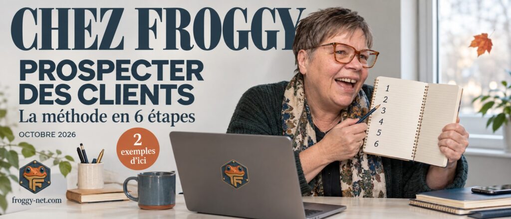 Prospecter des clients : Valérie Payotte rit en montrant la méthode en 6 étapes, une de magazine Chez Froggy