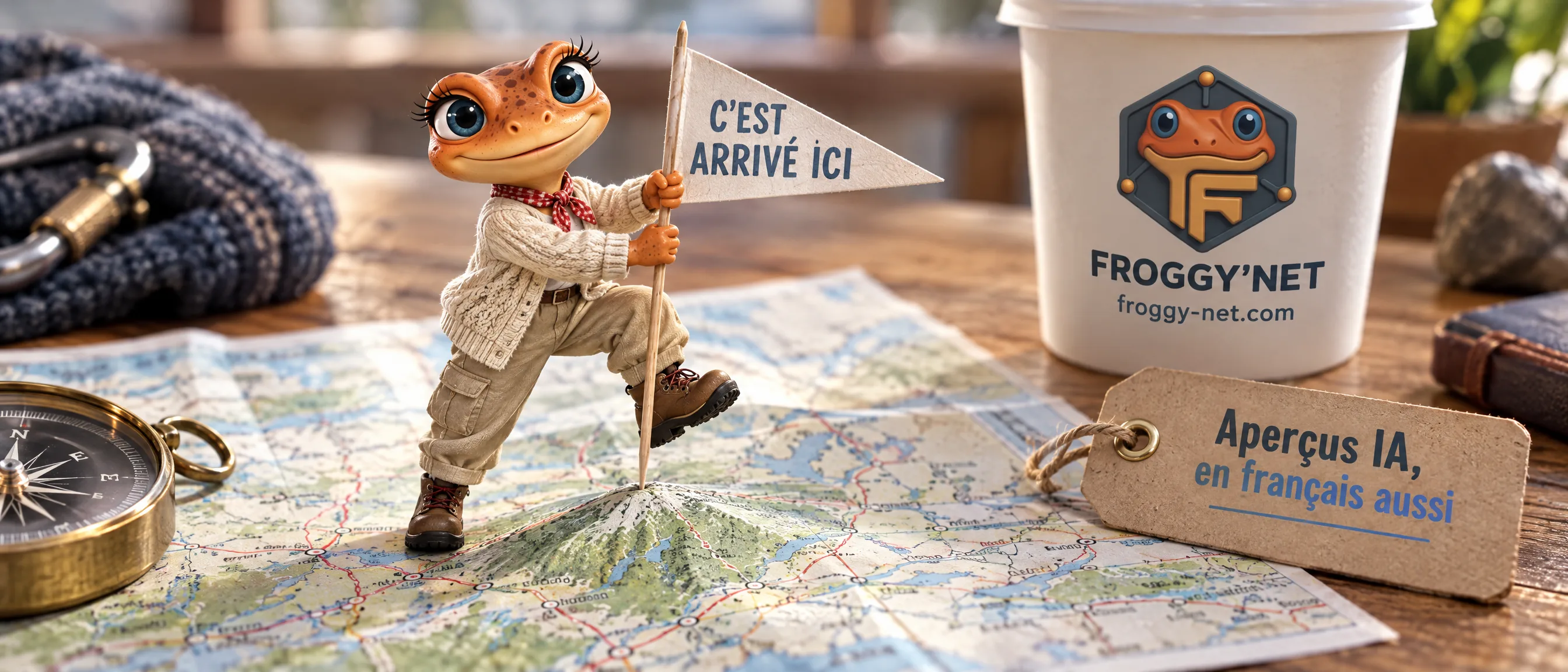 Aperçus IA en français au Québec : Mini Froggy plante un drapeau sur la carte des Laurentides