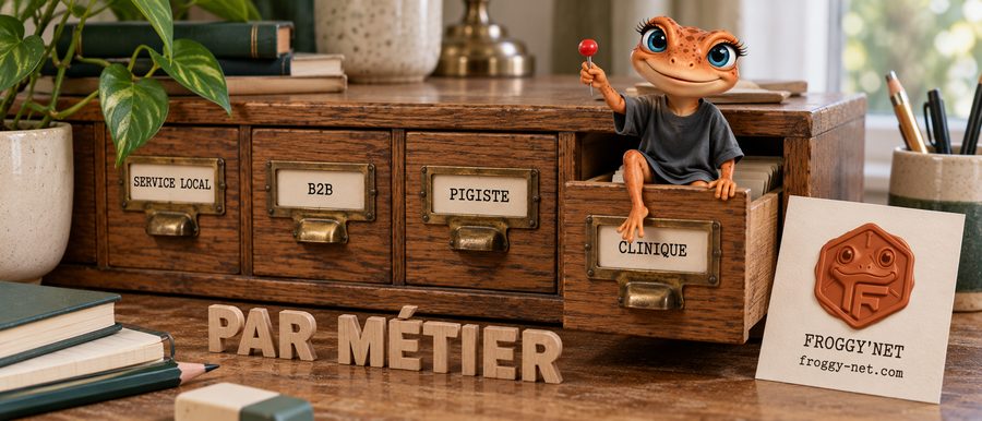 Plateforme pour trouver des clients selon ton métier : Mini Froggy sort du tiroir Clinique d’un meuble à fiches service local, B2B, pigiste