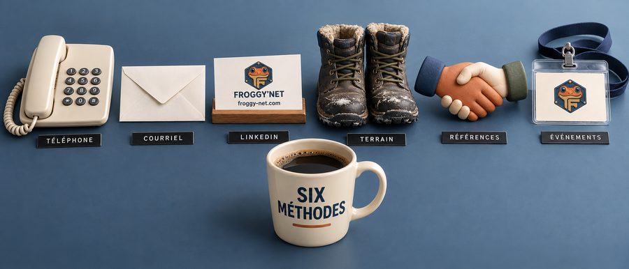 Les six méthodes pour prospecter des clients : téléphone, courriel, LinkedIn, terrain, références et événements