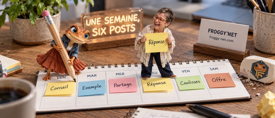 Règle 4-1-1 LinkedIn : Mini Froggy et Valérie miniature remplissent un calendrier de six publications
