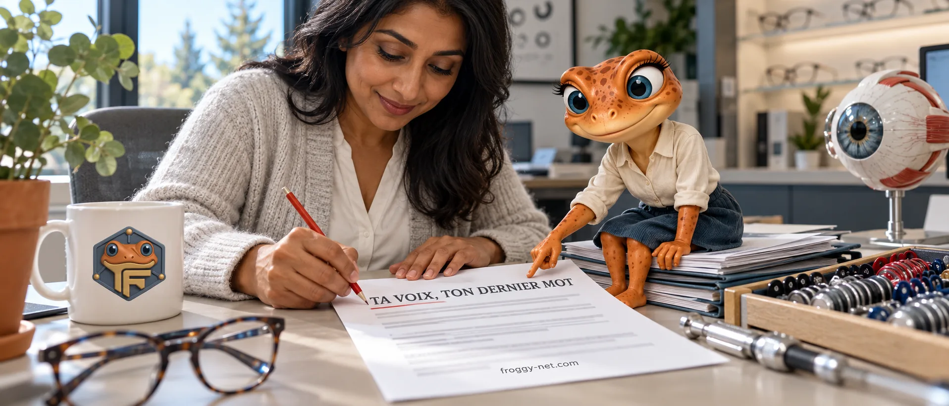 L'IA va-t-elle remplacer le marketing : la gestionnaire d'une clinique d'optométrie de Blainville corrige un texte avec Mini Froggy, Ta voix, ton dernier mot
