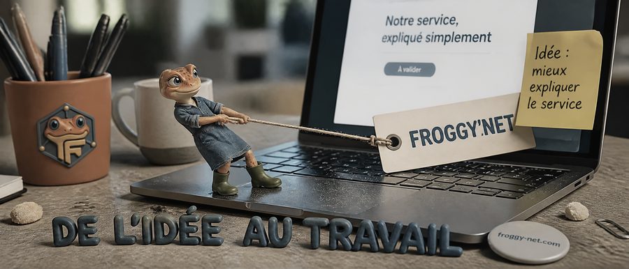 Passer du plan marketing au travail confié : Mini Froggy tire une fiche de l'idée jusqu'à la page web à valider
