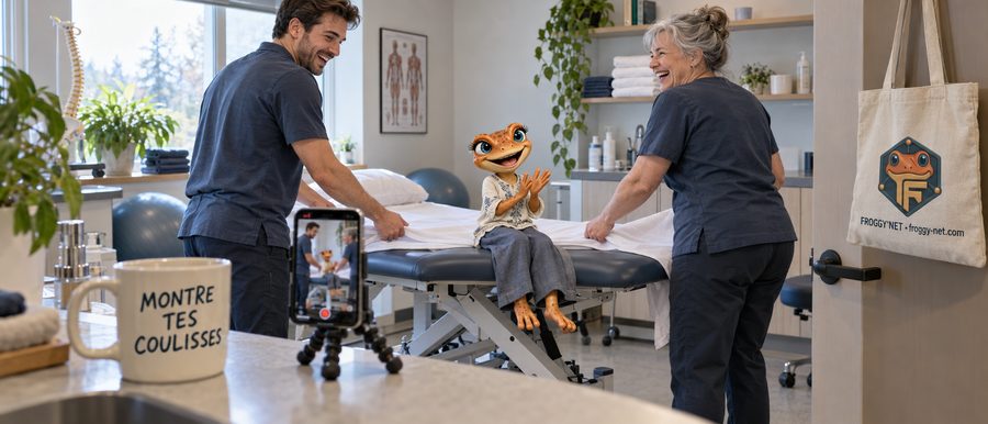 À la place des témoignages de patients : une équipe de physio filme ses coulisses avant l'ouverture, avec Mini Froggy