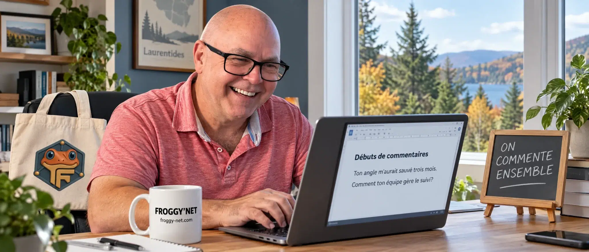 Acquisition LinkedIn chez Froggy'Net à Sainte-Anne-des-Lacs : Daniel prépare des débuts de commentaires dans la voix du client