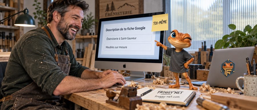 Éclosion : Mini Froggy aide un ébéniste de Saint-Sauveur à écrire lui-même la description de sa fiche Google