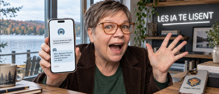Pourquoi les IA lisent ta page à propos : Valérie découvre sur son iPhone une IA qui recommande un ébéniste de Prévost