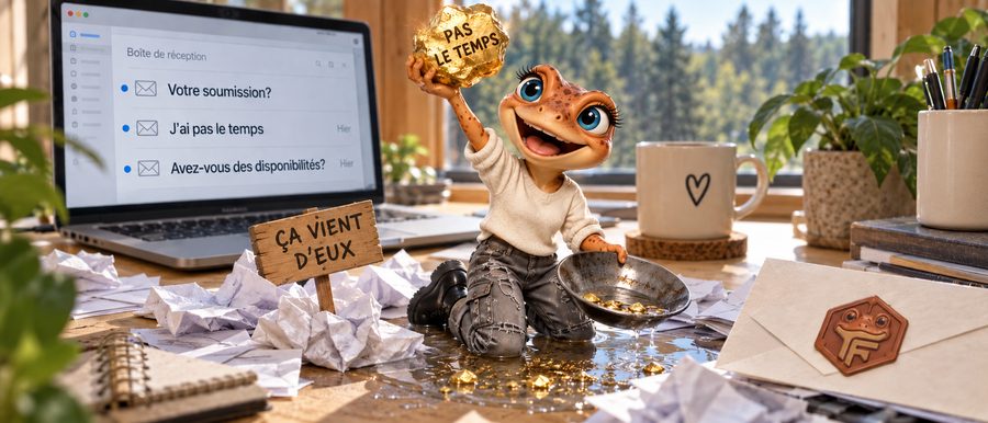 Trouver la phrase qui attire tes clients : Mini Froggy trouve la pépite Pas le temps dans les courriels de clients d’un paysagiste des Laurentides