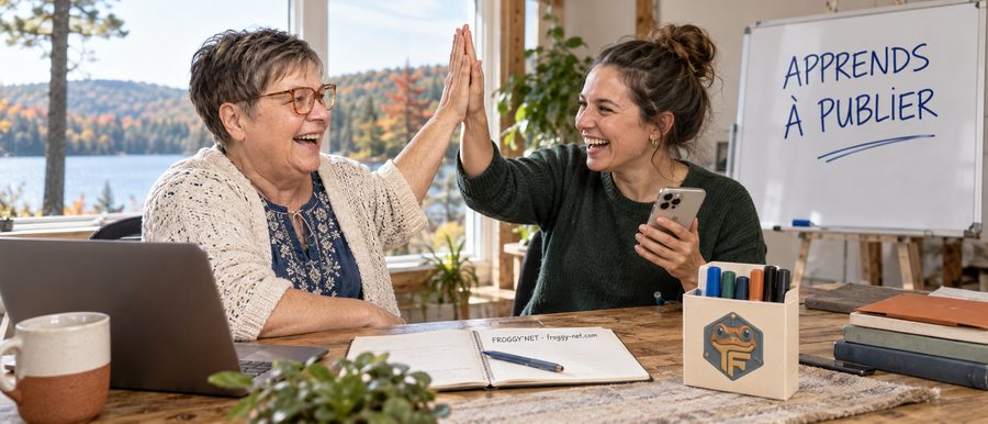 Valérie Payotte fait un tope-là avec une clinicienne qui vient de publier son premier post, tableau « APPRENDS À PUBLIER »